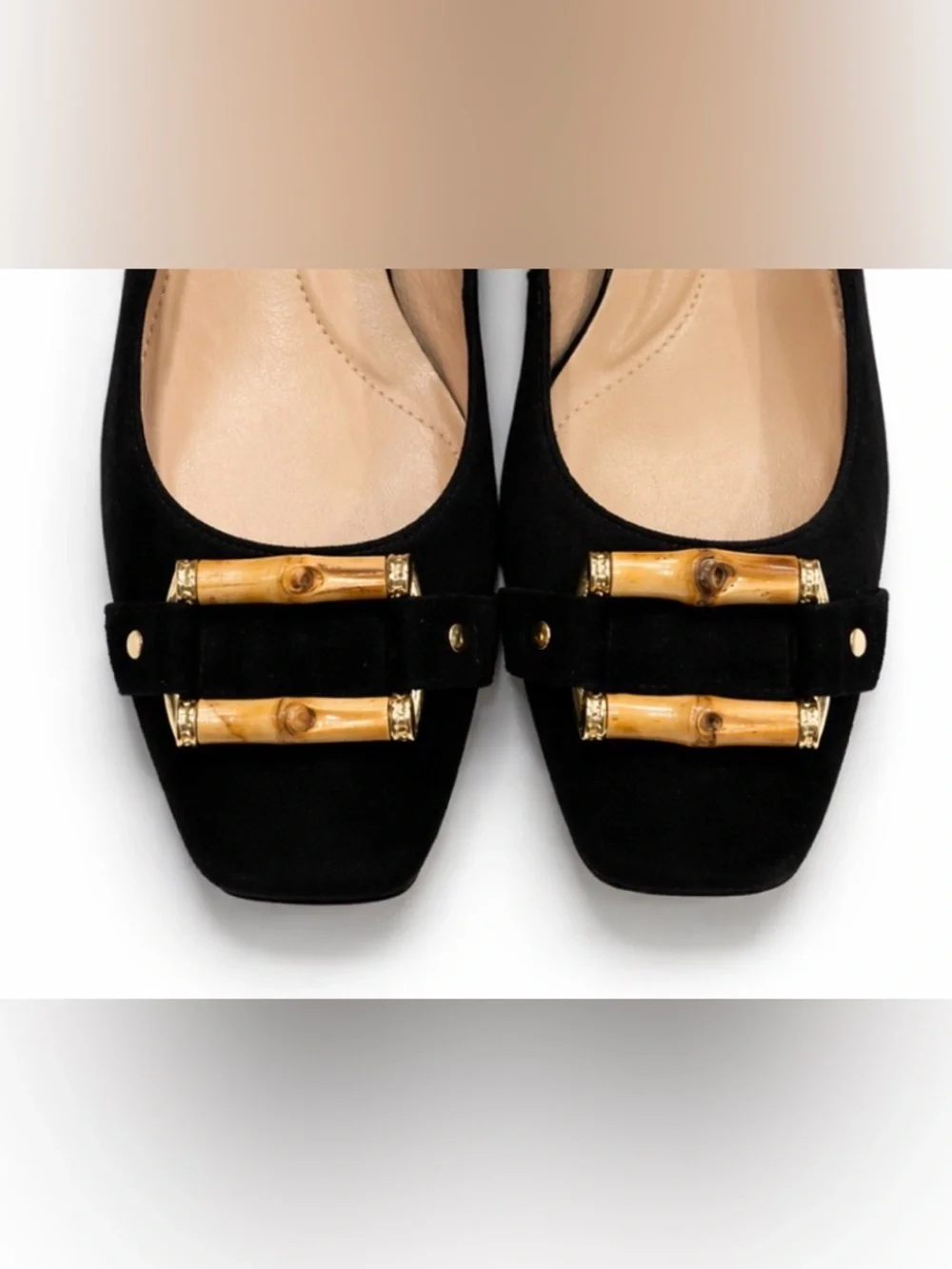 Talbots Carlyle Black Suede Bamboo Buckle Pumps Block Heel Size‎ 5.5 M